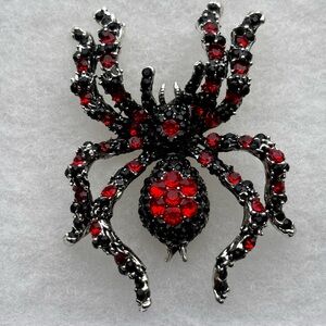 Red and Black Rhinestone Spider Brooch